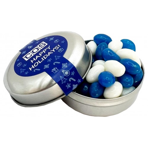 CANDLE TIN FILLED WITH MINI JELLY BEANS 50G (Mixed Colours or Corporate Colours)